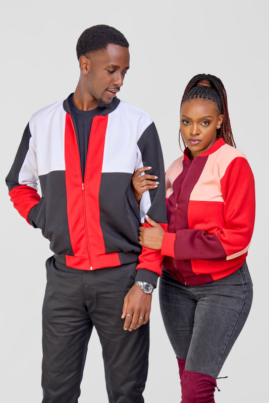 Patched Bomber Jacket - Peach/Red/Maroon