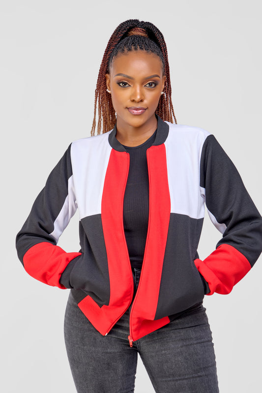 Patched Bomber Jacket - Black/White/Red