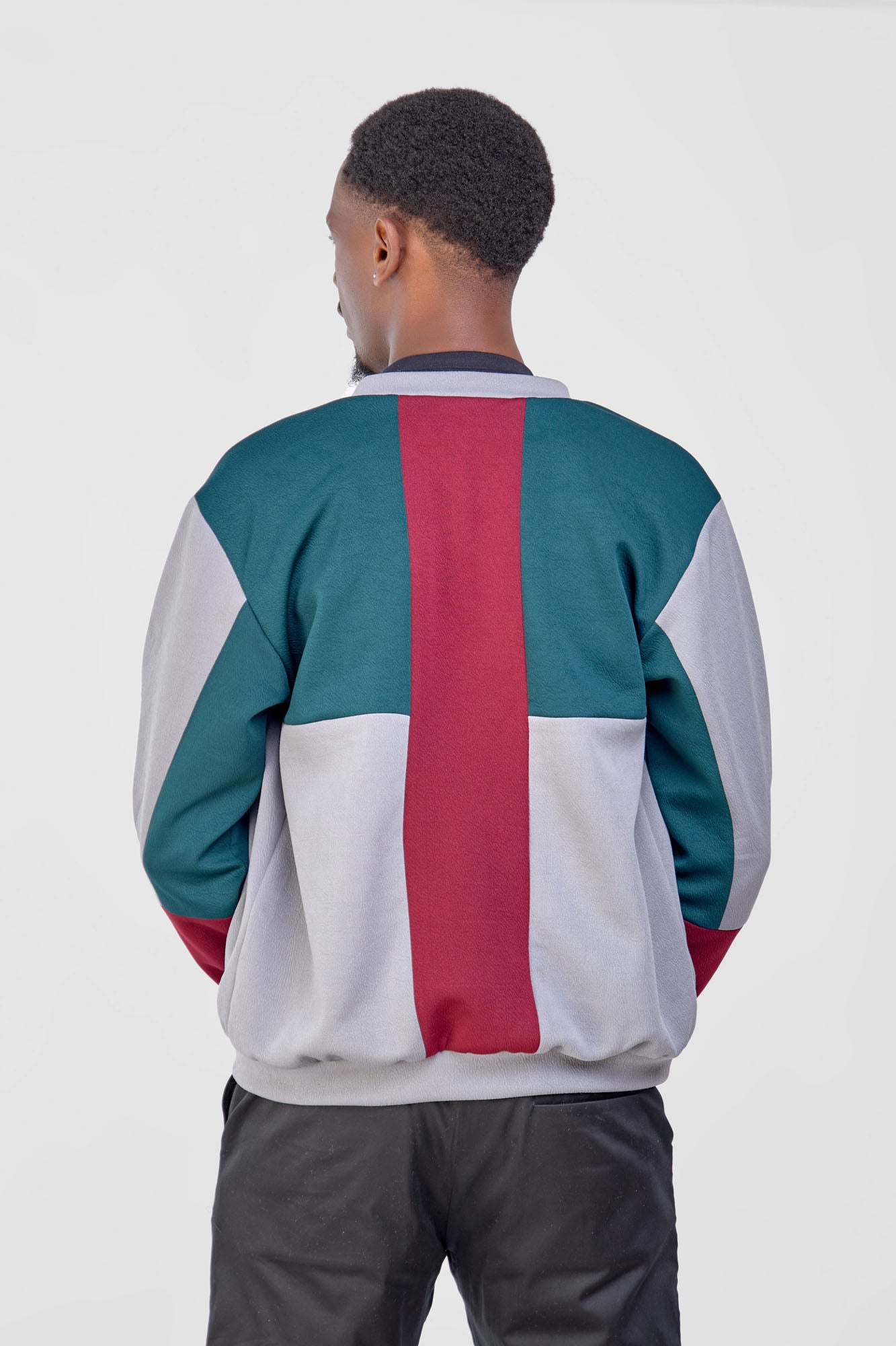 Patched Bomber Jacket - Green/Grey/Maroon