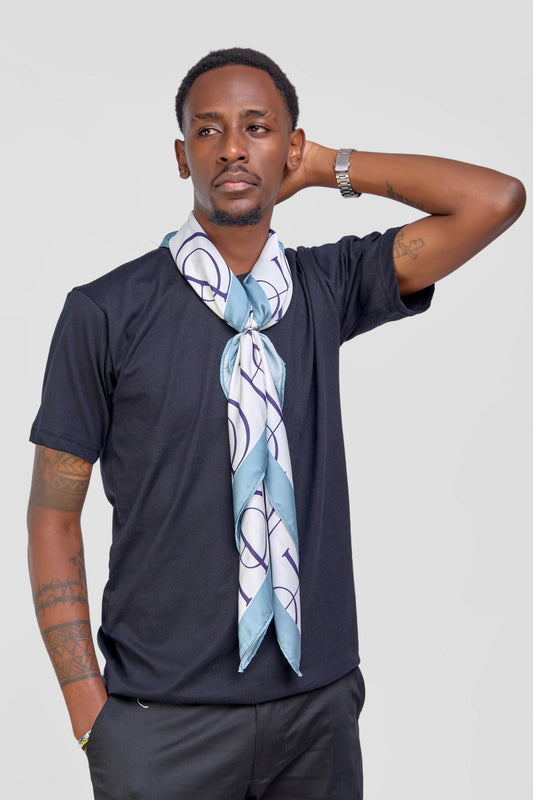 HOD Signature Satin Scarf - Blue/White HOD Monogram Print