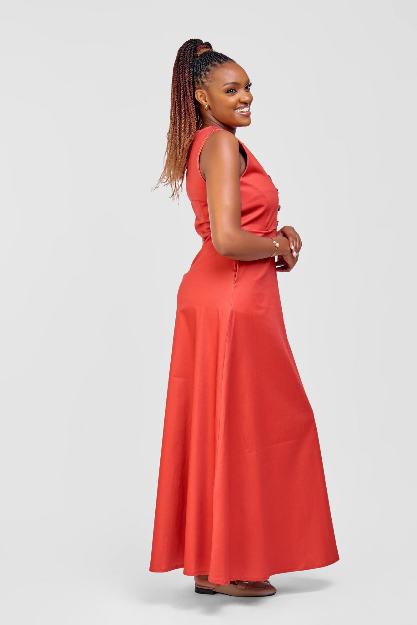 Cotton Maxi Dress - Rust