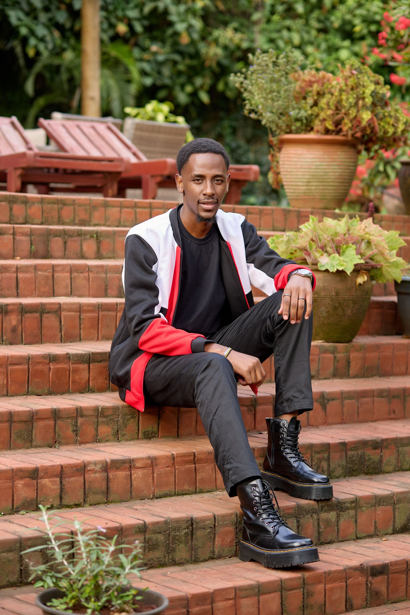 Patched Bomber Jacket - Black/White/Red