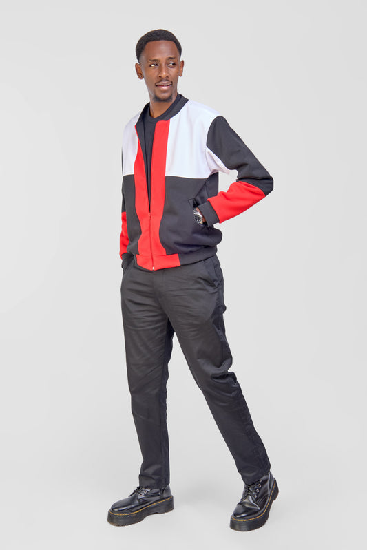 Patched Bomber Jacket - Black/White/Red