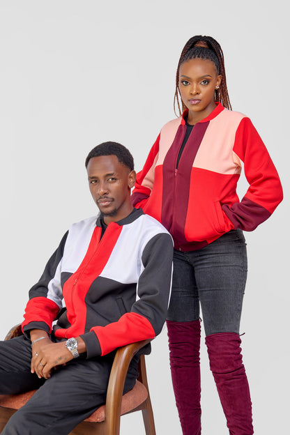 Patched Bomber Jacket - Peach/Red/Maroon
