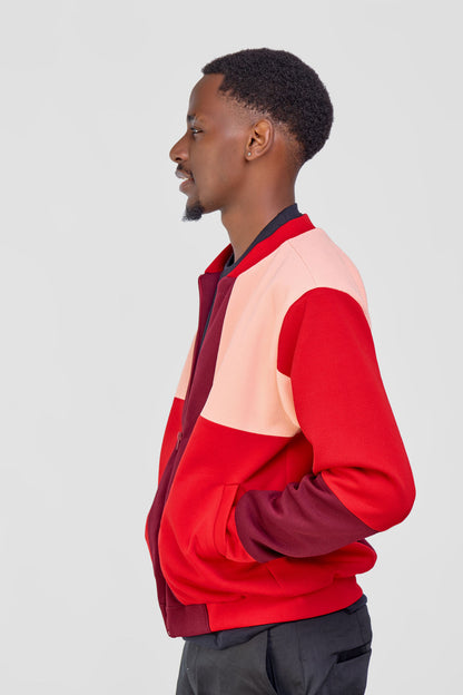 Patched Bomber Jacket - Peach/Red/Maroon