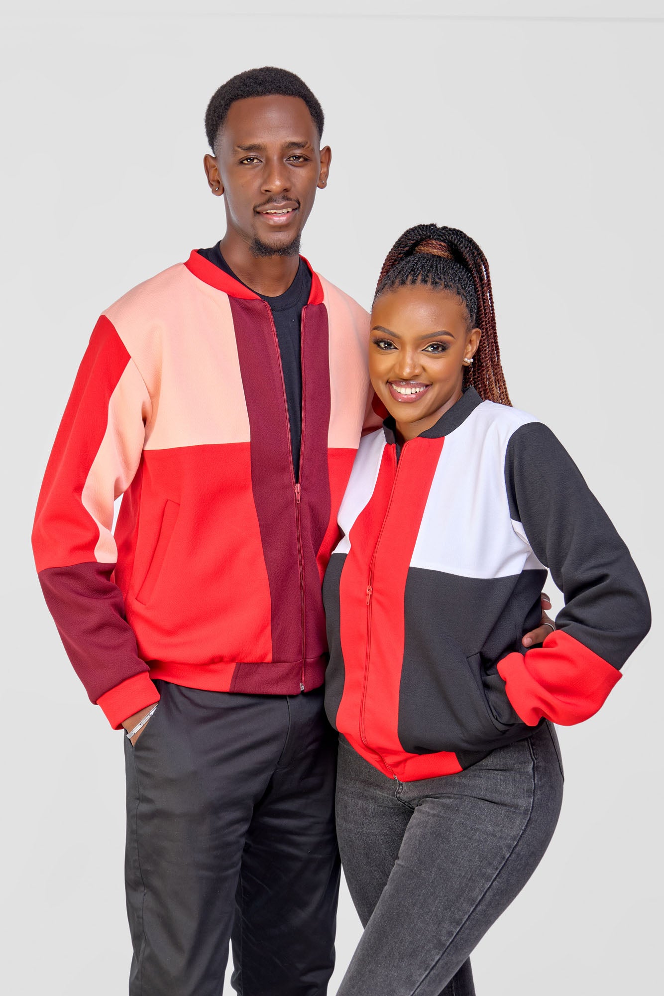 Patched Bomber Jacket - Peach/Red/Maroon