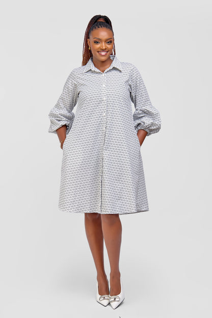 Cotton Knee Length Dress - White/Black HOD Monogram Print