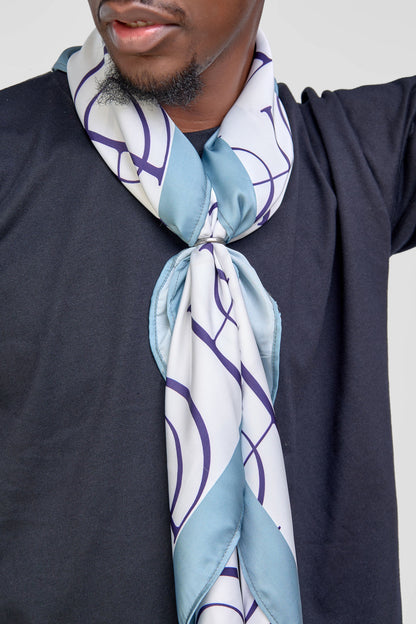 HOD Signature Satin Scarf - Blue/White HOD Monogram Print