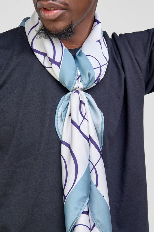 HOD Signature Satin Scarf - Blue/White HOD Monogram Print