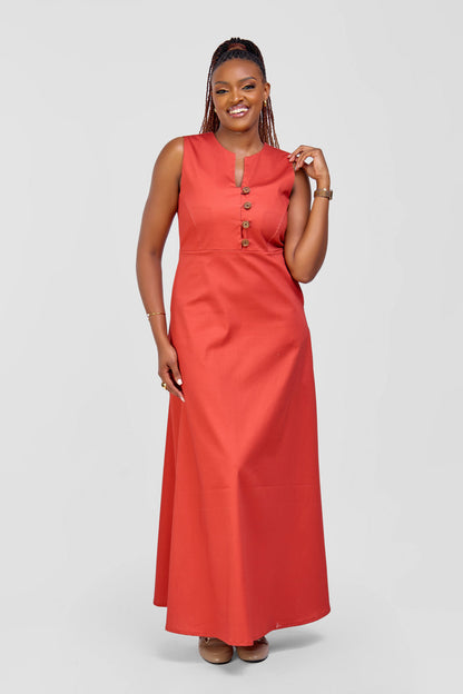 Cotton Maxi Dress - Rust
