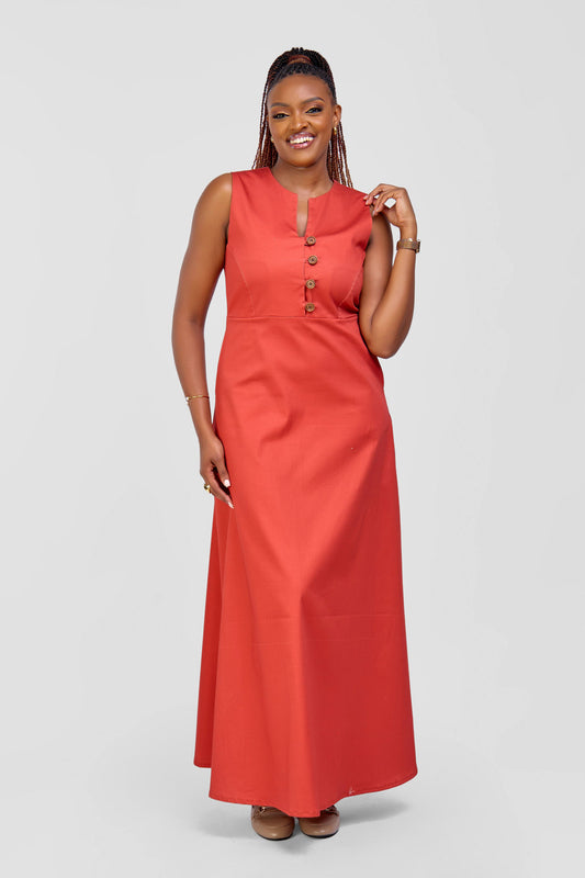 Cotton Maxi Dress - Rust